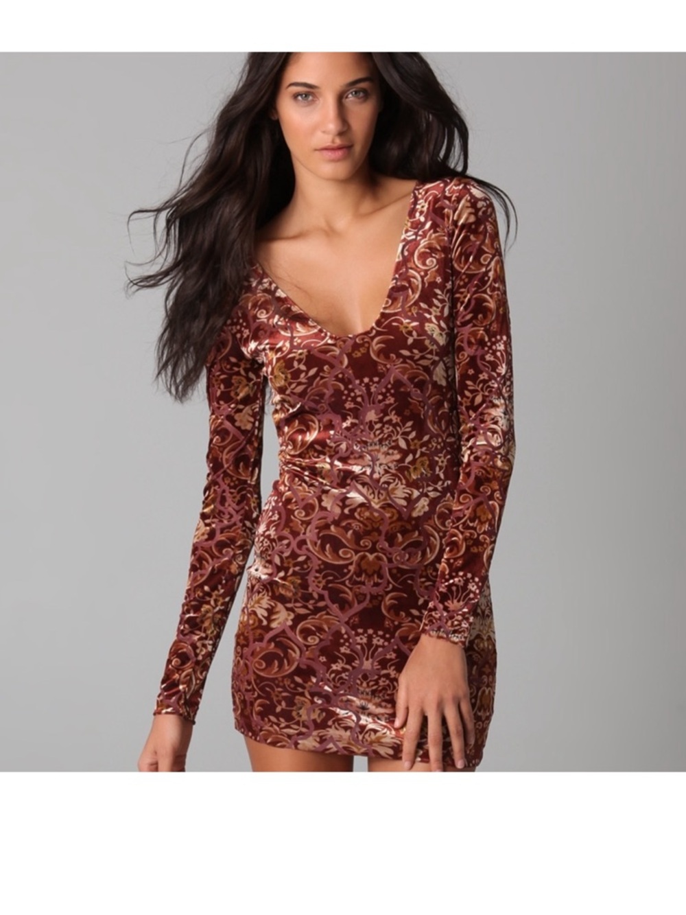 Free People Y2K 90s Velvet Burnout Long Sleeve Mini Slip Dress Whimsigoth Size M